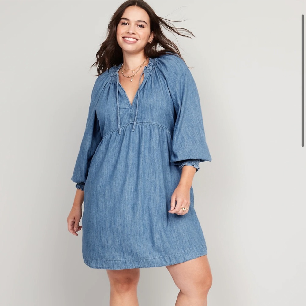 Old navy Puff-Sleeve Non-Stretch Jean Mini Poet
Swing Dress for Women